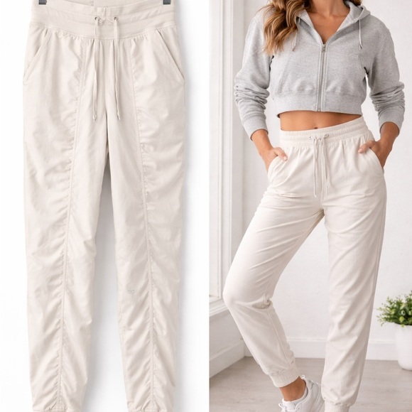 lululemon athletica Pants - Lululemon High Rise Jogger Studio Pants Drawstring Stretch Size 0 Ivory